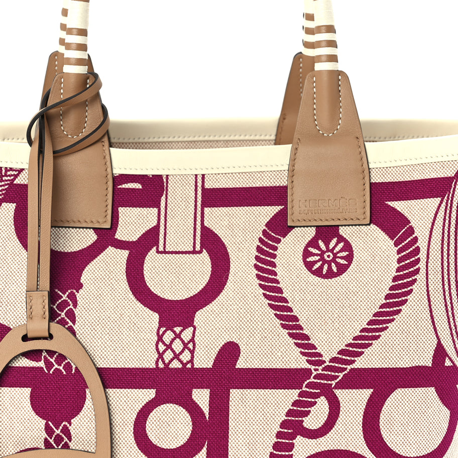 Hermes H Plume Canvas Swift Printed Panoplie Equestre Steeple 25 Bag Rose Pourpre Ecru Beige Chai Image 7