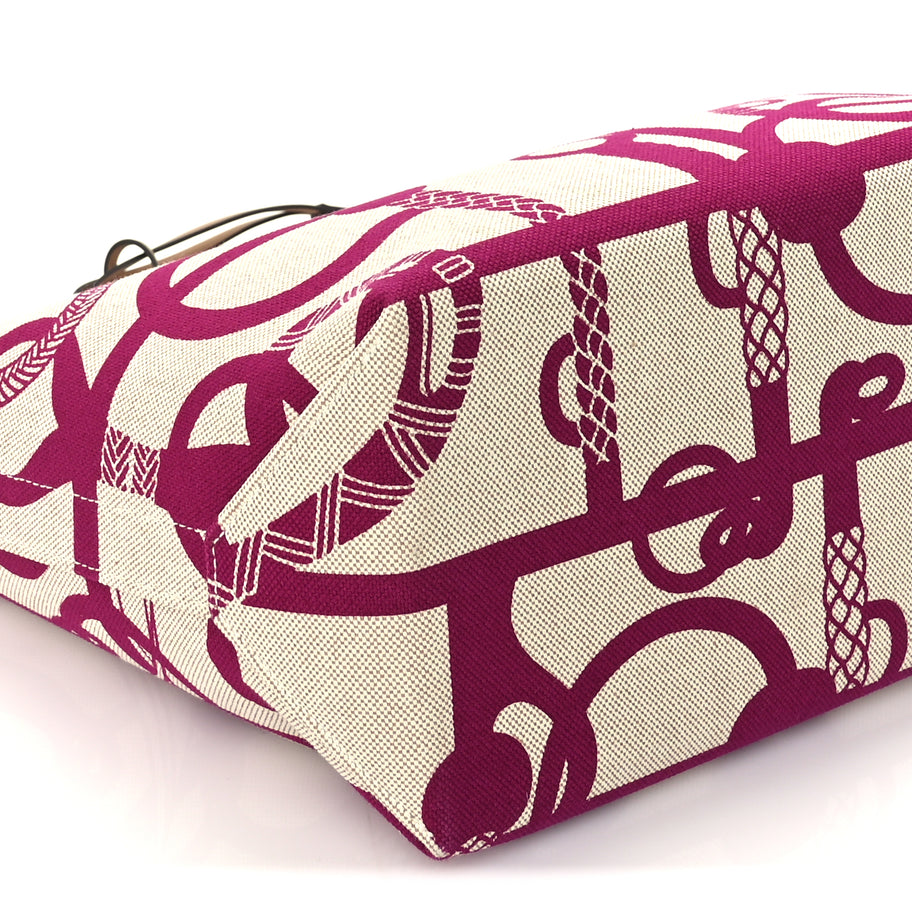 Hermes H Plume Canvas Swift Printed Panoplie Equestre Steeple 25 Bag Rose Pourpre Ecru Beige Chai Image 8