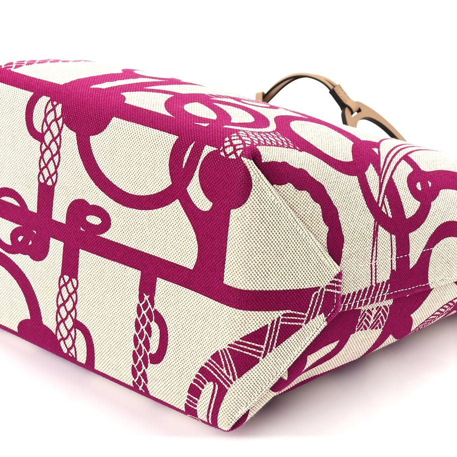 Hermes H Plume Canvas Swift Printed Panoplie Equestre Steeple 25 Bag Rose Pourpre Ecru Beige Chai Image 9