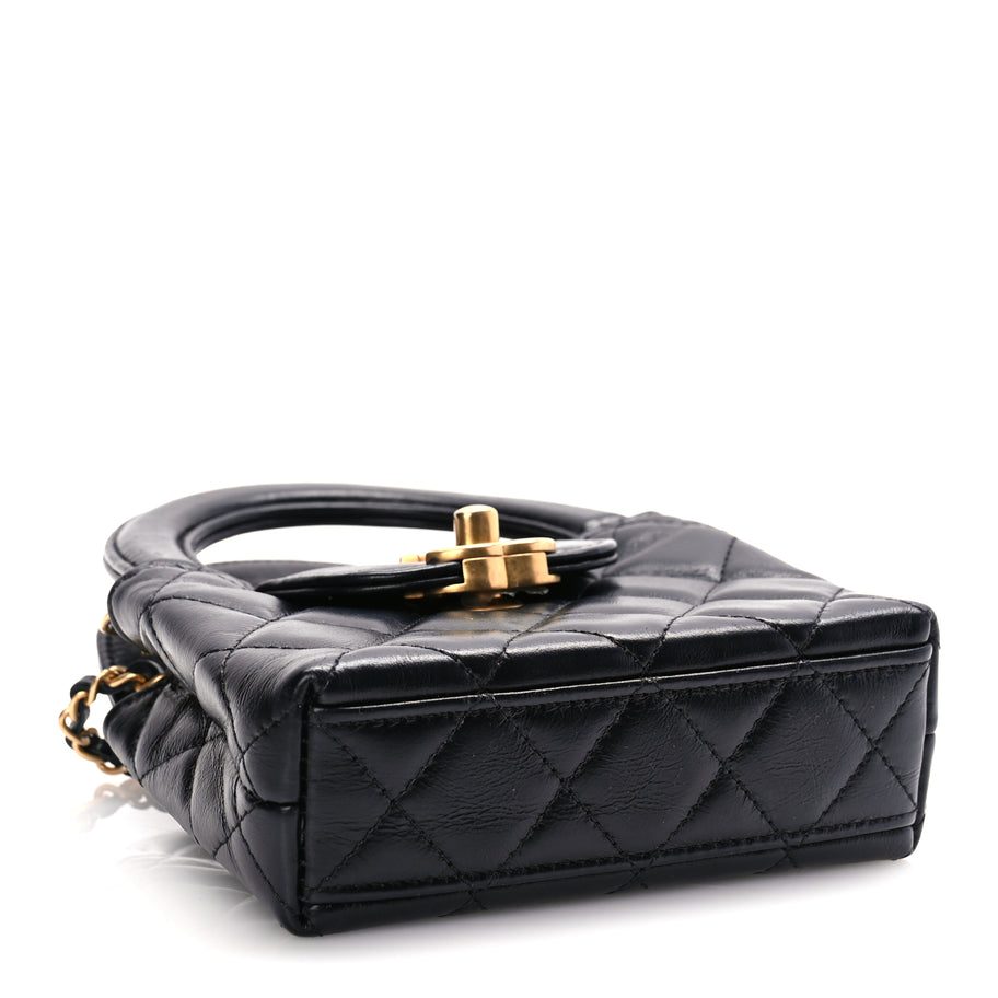 Chanel Shiny Aged Calfskin Quilted Mini Nano Kelly Shopper Black Image 3