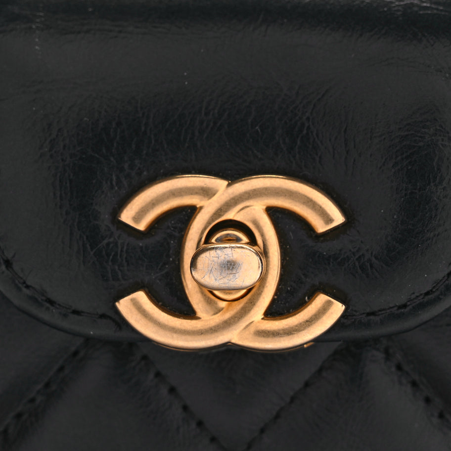 Chanel Shiny Aged Calfskin Quilted Mini Nano Kelly Shopper Black Image 7