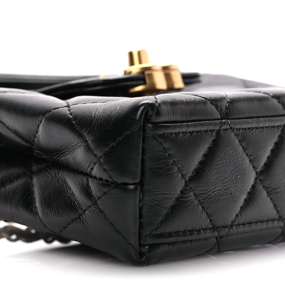Chanel Shiny Aged Calfskin Quilted Mini Nano Kelly Shopper Black Image 8
