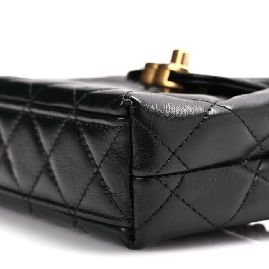 Chanel Shiny Aged Calfskin Quilted Mini Nano Kelly Shopper Black Image 9