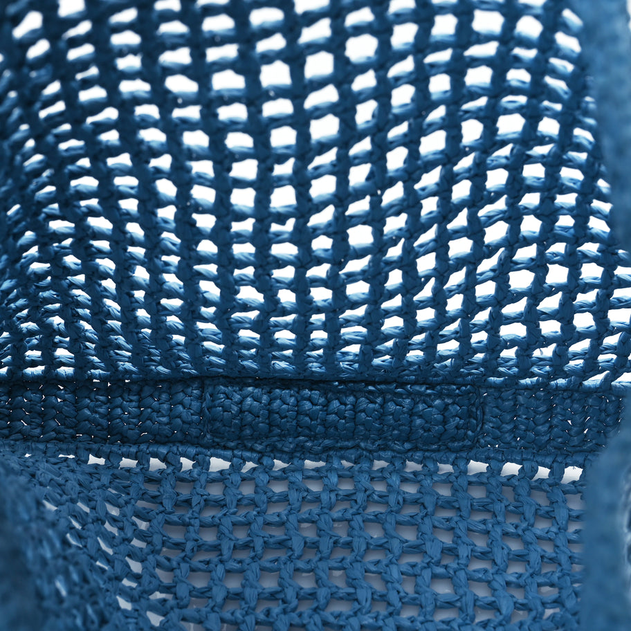 Prada Yarn Raffia Effect Crochet Logo Embroidered Tote Bag Celeste Image 4