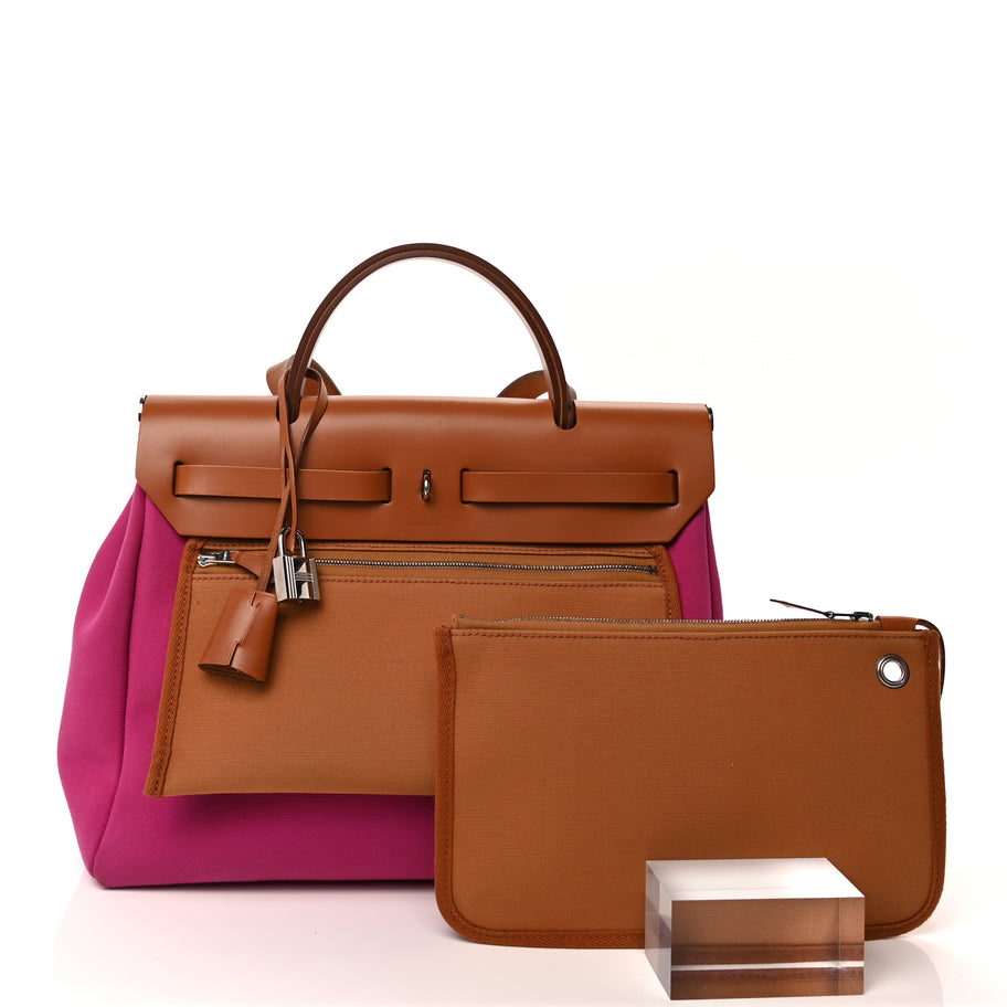 Hermes Toile Militaire Vache Hunter Herbag Zip Retourne 31 PM Rose Pourpre Fauve Image 1