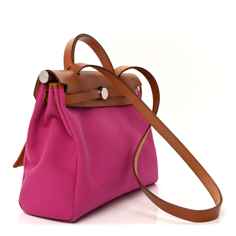  Hermes Toile Militaire Vache Hunter Herbag Zip Retourne 31 PM Rose Pourpre Fauve