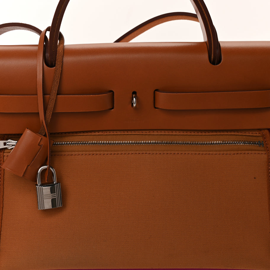 Hermes Toile Militaire Vache Hunter Herbag Zip Retourne 31 PM Rose Pourpre Fauve Image 6