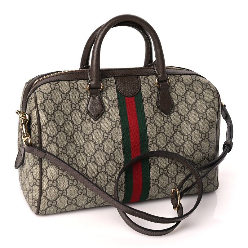  Gucci GG Supreme Monogram Web Medium Ophidia Top Handle Bag Beige Ebony