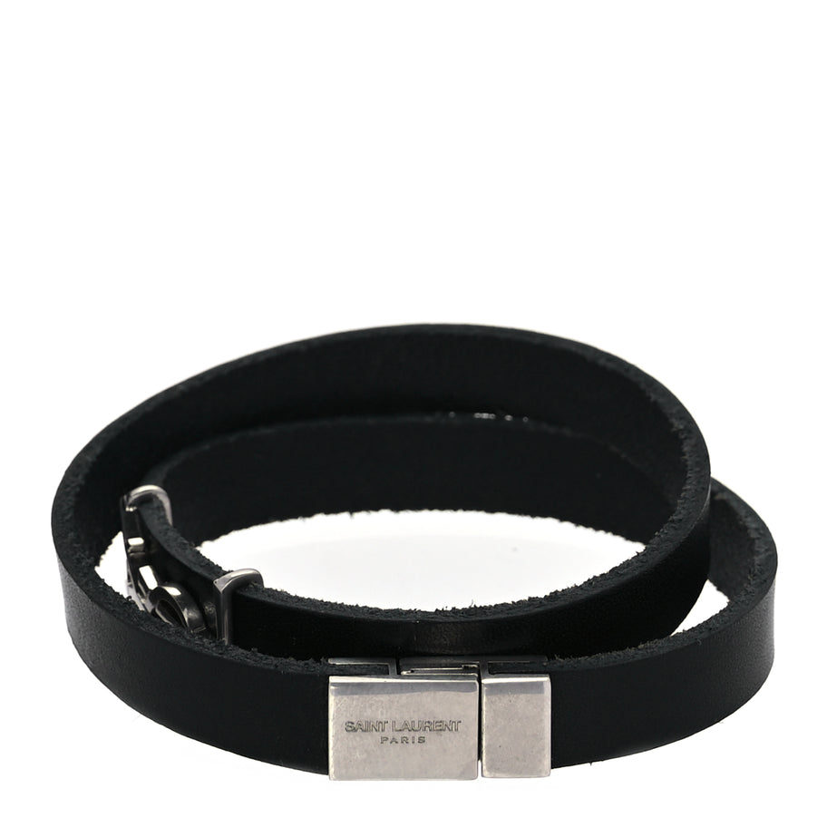 Saint Laurent Calfskin Opyum Double Wrap Bracele Black Image 3