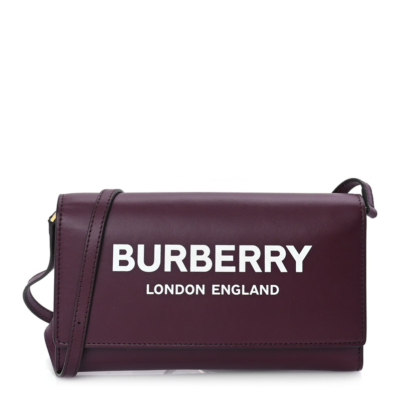  Burberry Calfskin Logo Hazelmere Wallet With Detachable Strap Mahogany Red