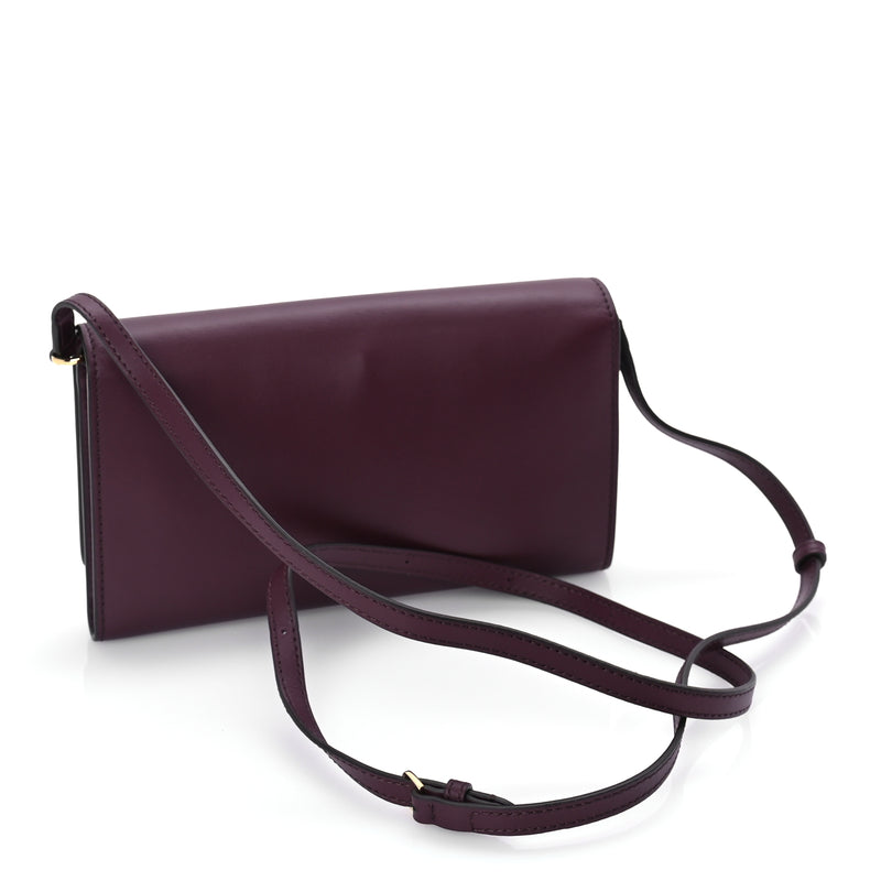  Burberry Calfskin Logo Hazelmere Wallet With Detachable Strap Mahogany Red