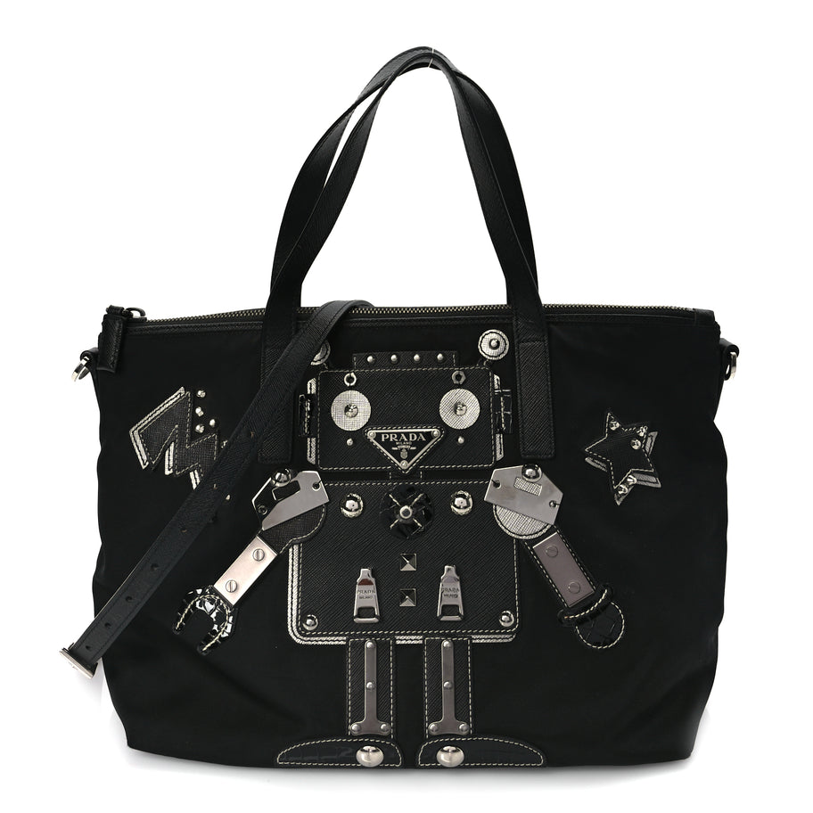 Prada Tessuto Nylon Saffiano Vela Robot Tote Black Image 1