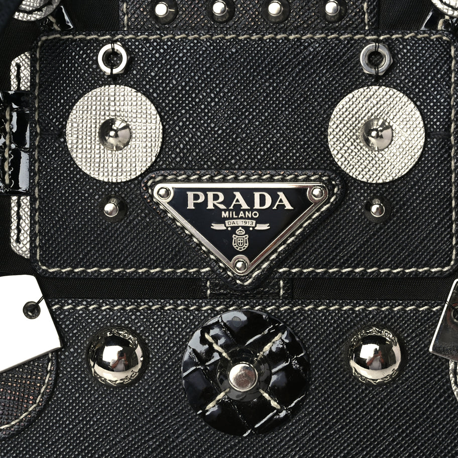 Prada Tessuto Nylon Saffiano Vela Robot Tote Black Image 6