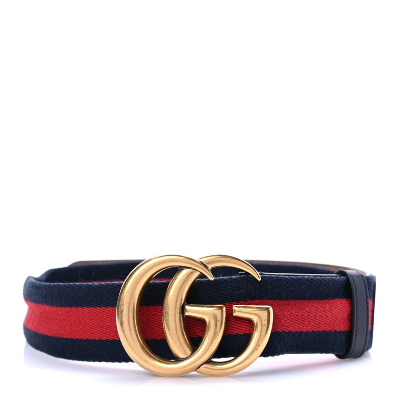  Gucci Nylon Calfskin Double G Web 40mm Belt 80 32 Blue Red Black