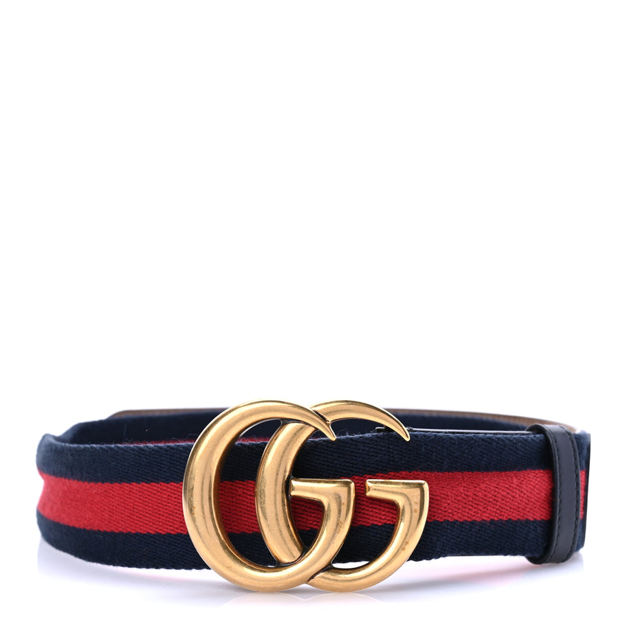 Gucci Nylon Calfskin Double G Web 40mm Belt 80 32 Blue Red Black Image 1