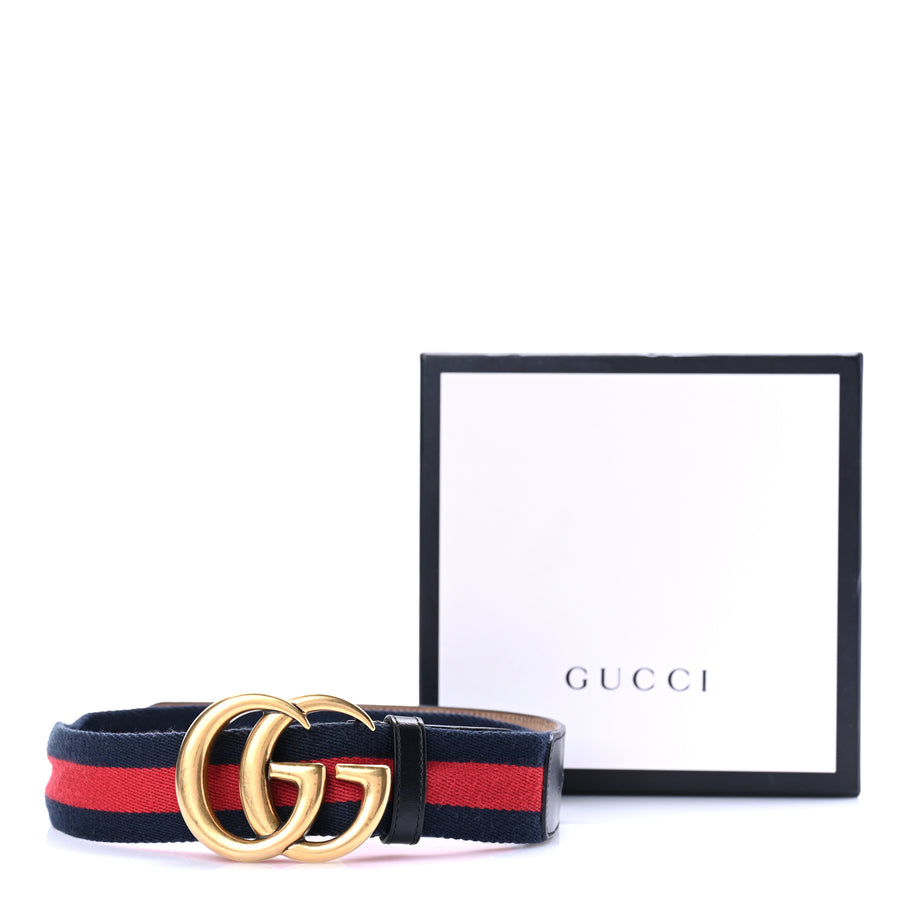 Gucci Nylon Calfskin Double G Web 40mm Belt 80 32 Blue Red Black Image 5