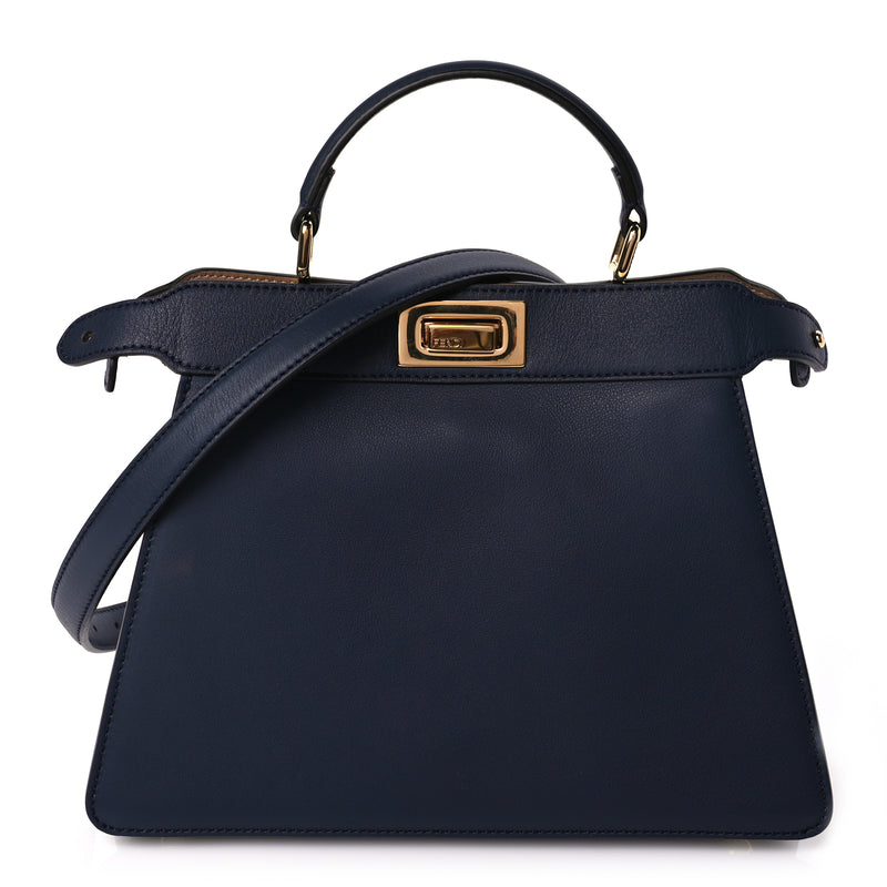  Fendi Vitello Seta Nappa Bi-Color Small Peekaboo I SEE U Satchel Midnight Light Rose Sand