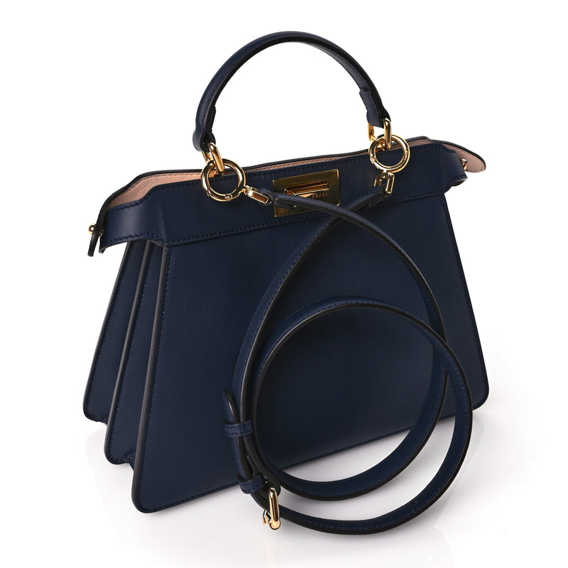  Fendi Vitello Seta Nappa Bi-Color Small Peekaboo I SEE U Satchel Midnight Light Rose Sand