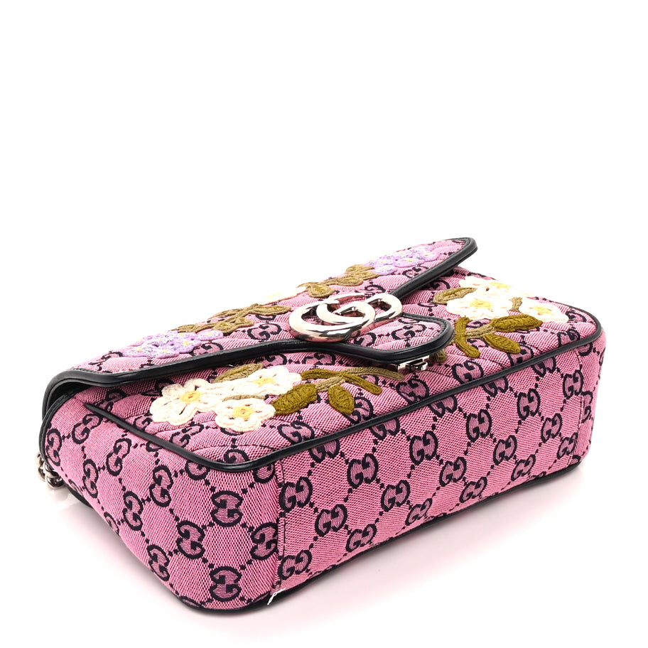 Gucci Monogram Multicolor Matelasse Diagonal Floral Embroidered Small GG Marmont Shoulder Bag Pink Blue Ivory Green Lilac Image 3