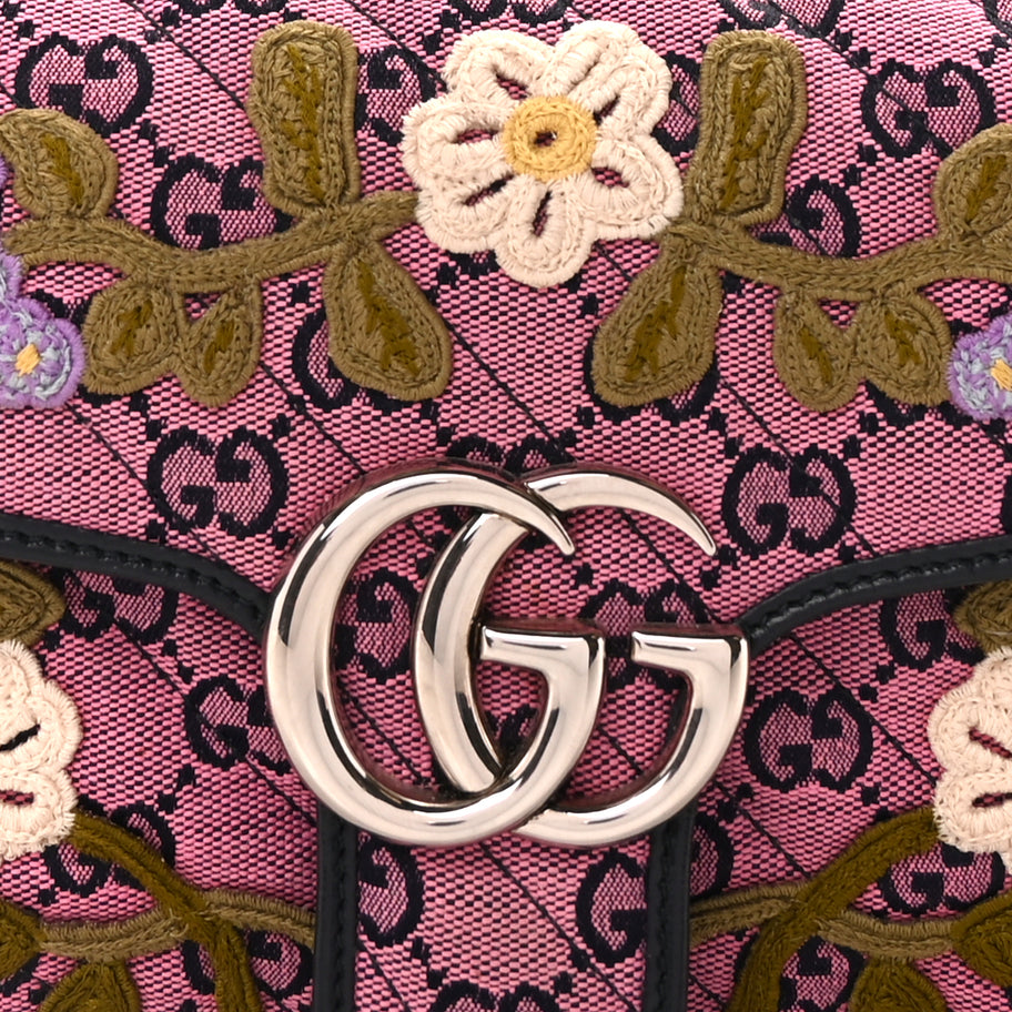Gucci Monogram Multicolor Matelasse Diagonal Floral Embroidered Small GG Marmont Shoulder Bag Pink Blue Ivory Green Lilac Image 6
