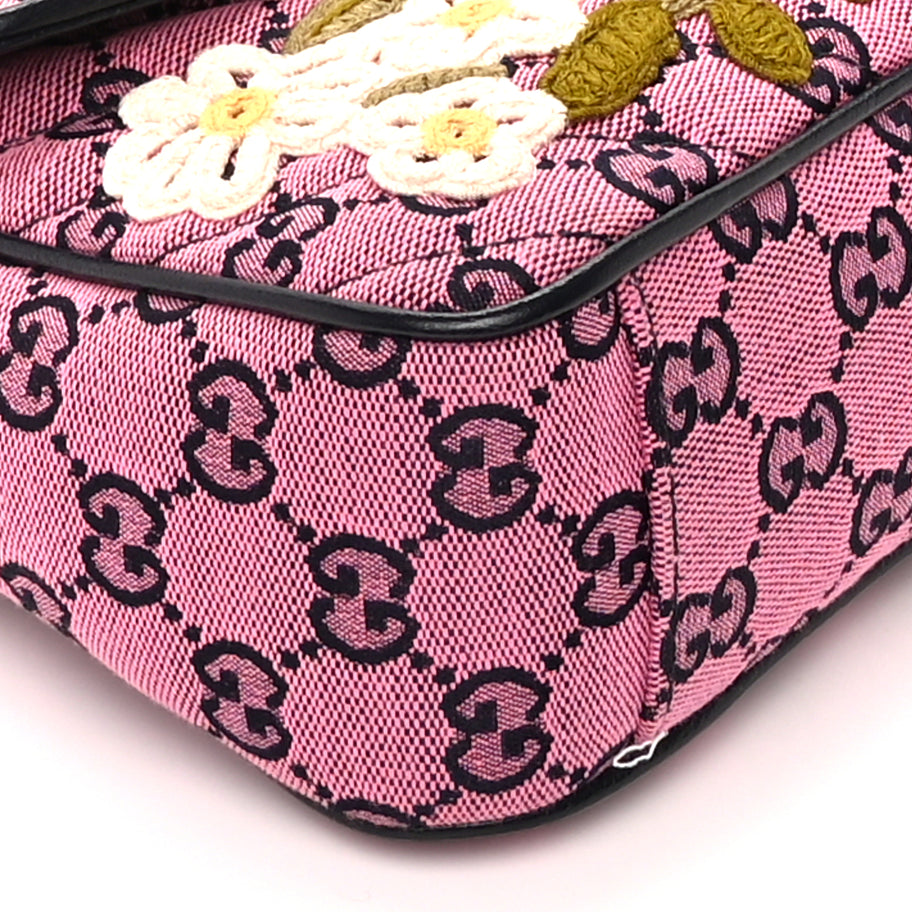 Gucci Monogram Multicolor Matelasse Diagonal Floral Embroidered Small GG Marmont Shoulder Bag Pink Blue Ivory Green Lilac Image 7