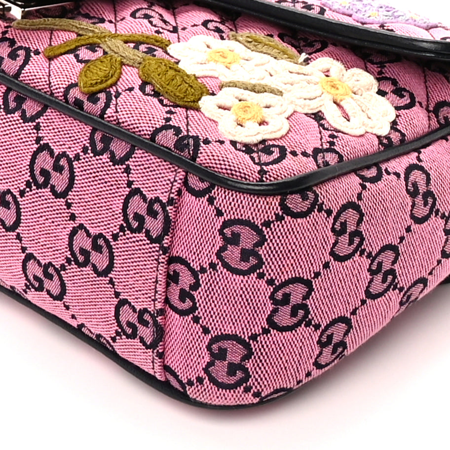 Gucci Monogram Multicolor Matelasse Diagonal Floral Embroidered Small GG Marmont Shoulder Bag Pink Blue Ivory Green Lilac Image 8