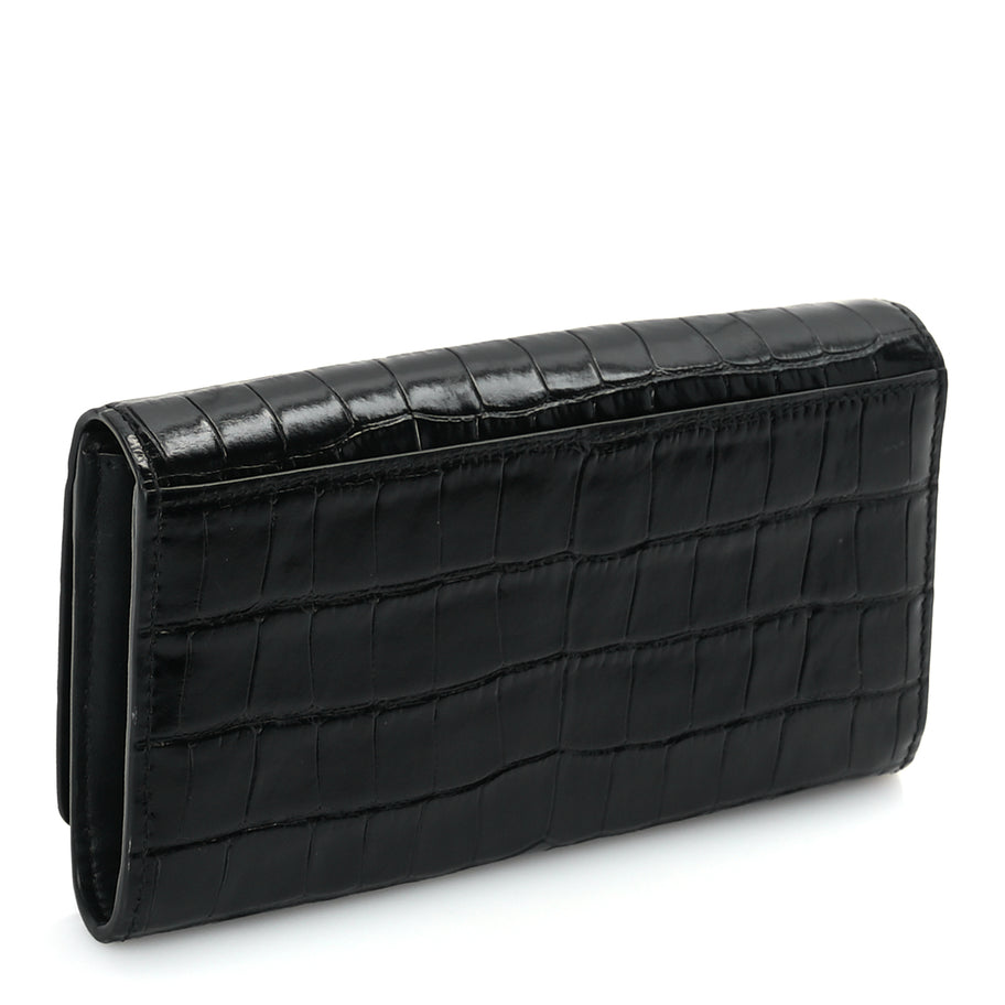 Burberry Calfskin Crocodile Embossed TB Continental Wallet Black Image 3