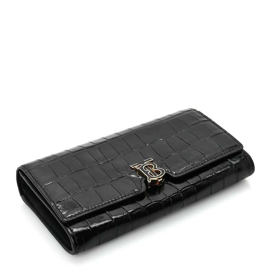 Burberry Calfskin Crocodile Embossed TB Continental Wallet Black Image 4