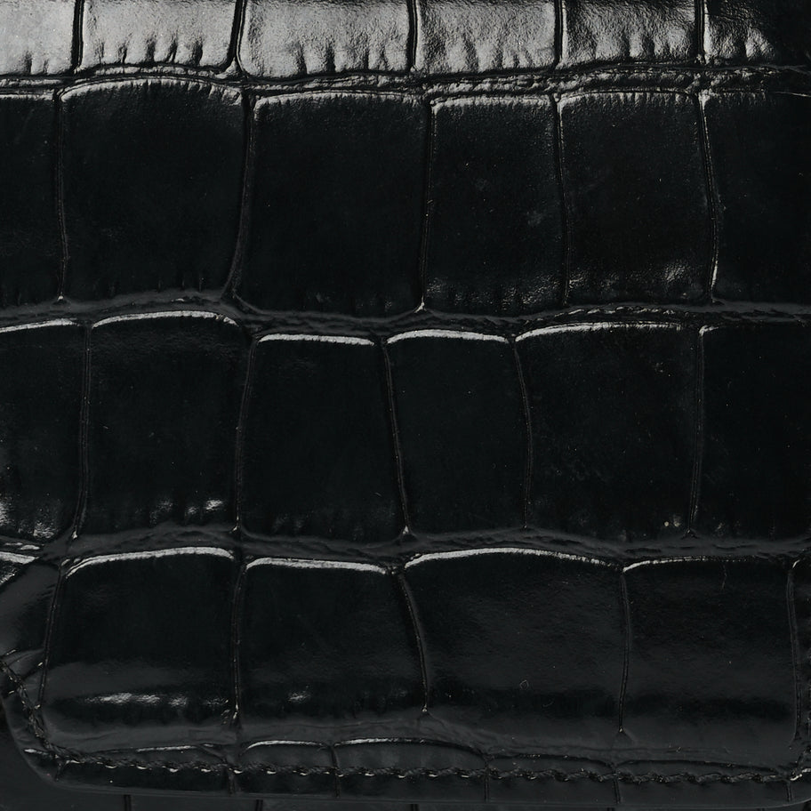 Burberry Calfskin Crocodile Embossed TB Continental Wallet Black Image 7