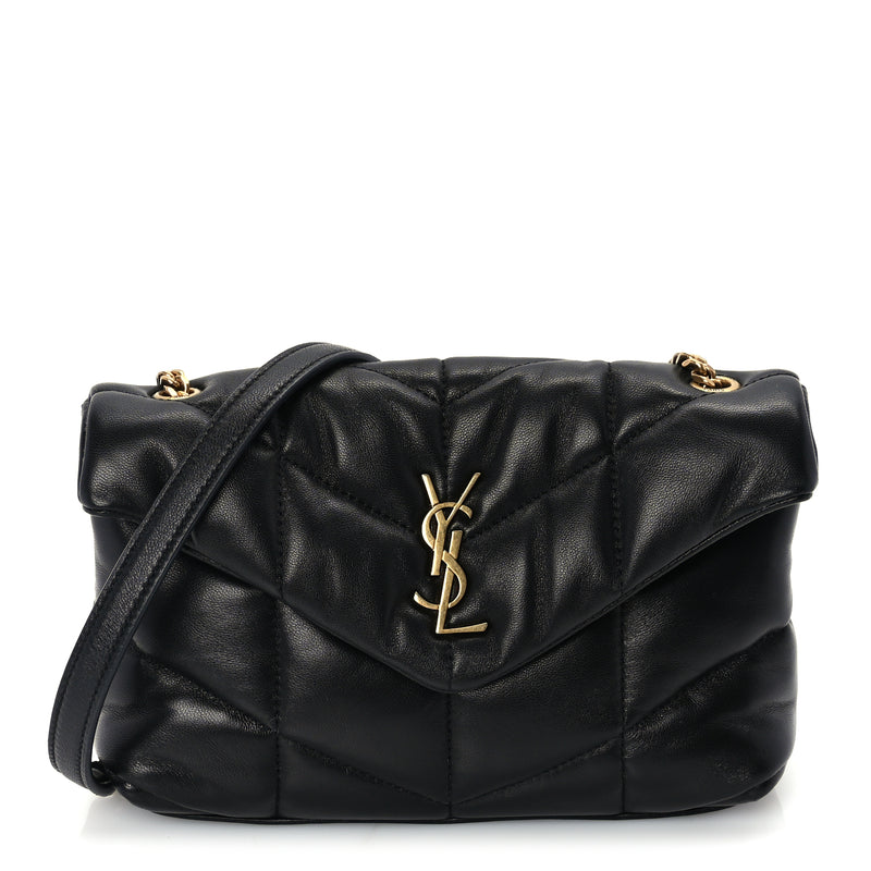  Saint Laurent Lambskin Quilted Toy Loulou Puffer Monogram Chain Satchel Black