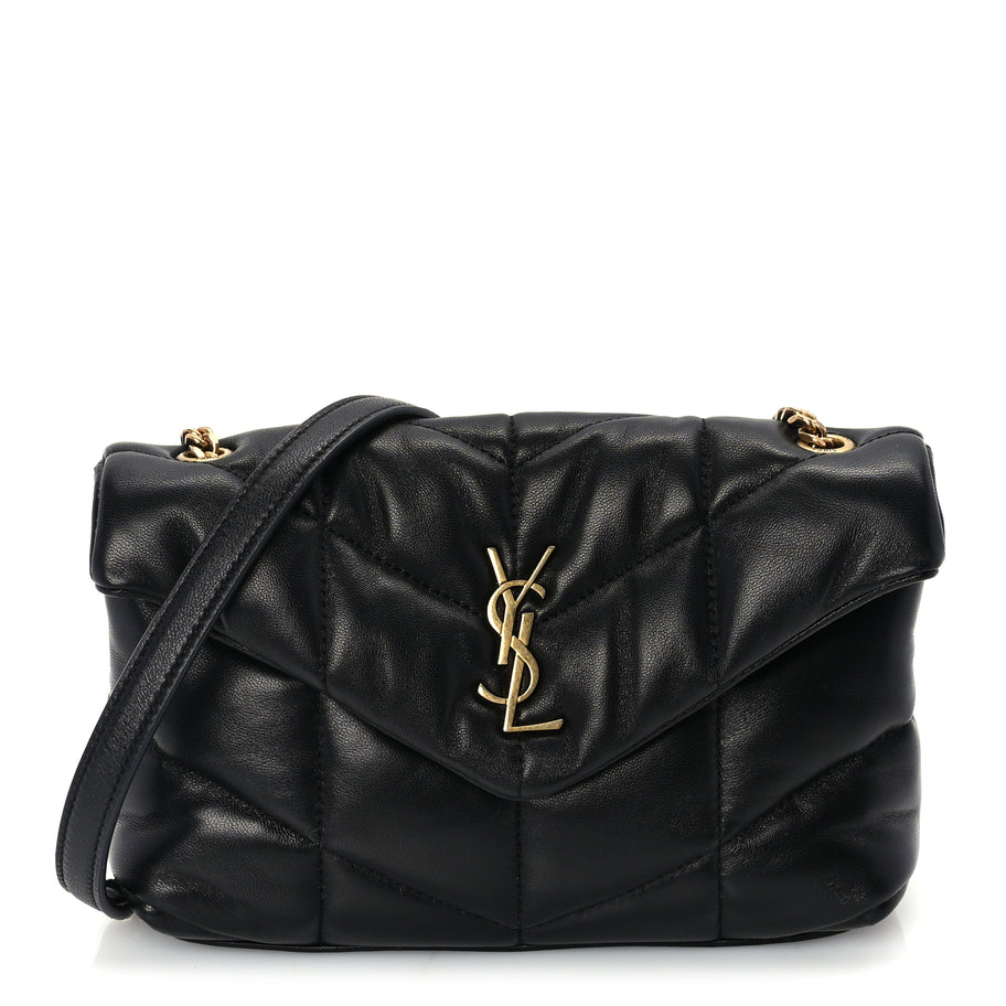 Saint Laurent Lambskin Quilted Toy Loulou Puffer Monogram Chain Satchel Black Image 1