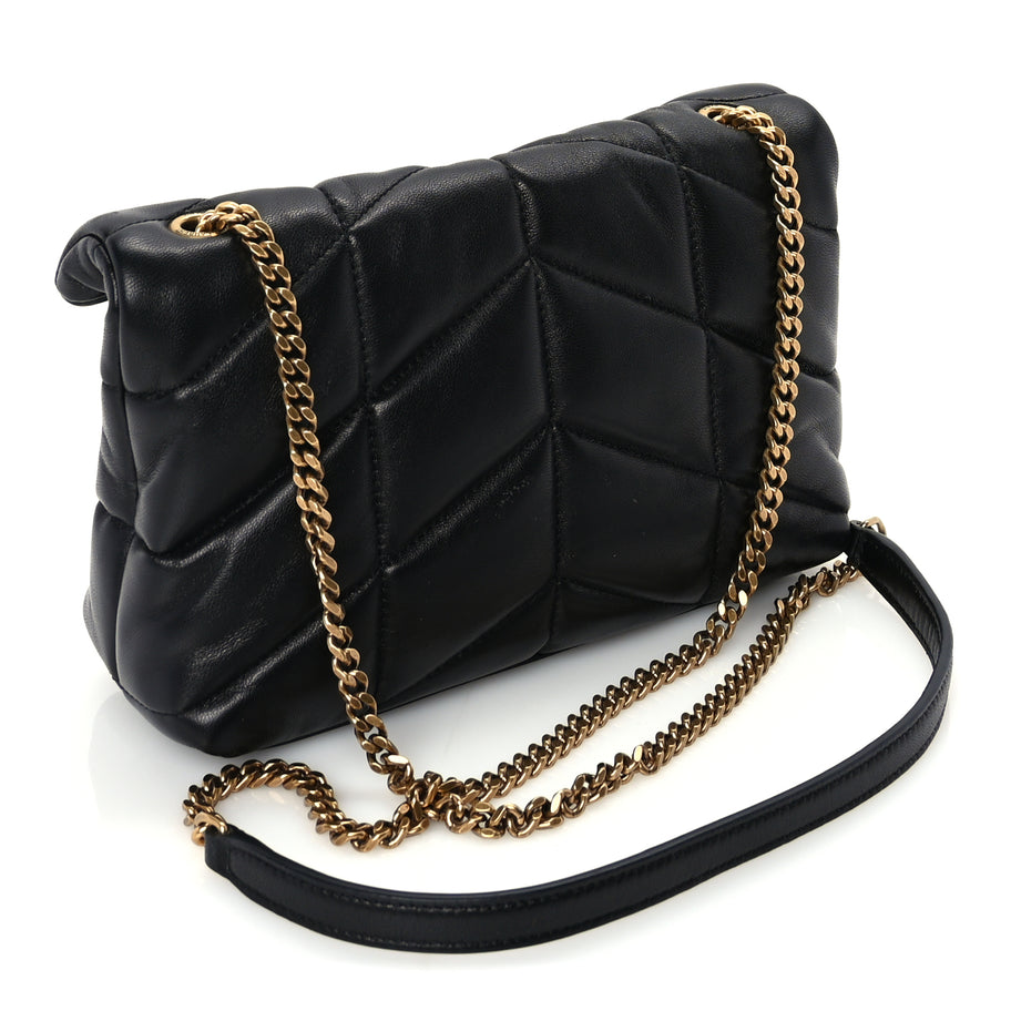 Saint Laurent Lambskin Quilted Toy Loulou Puffer Monogram Chain Satchel Black Image 2