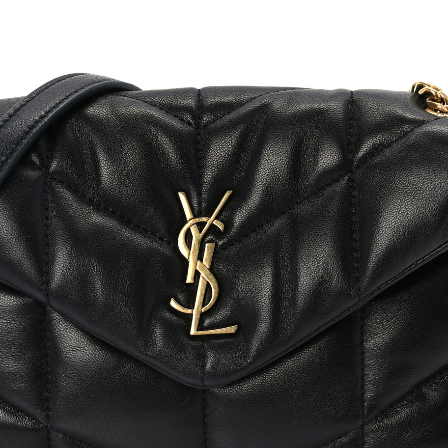 Saint Laurent Lambskin Quilted Toy Loulou Puffer Monogram Chain Satchel Black Image 6
