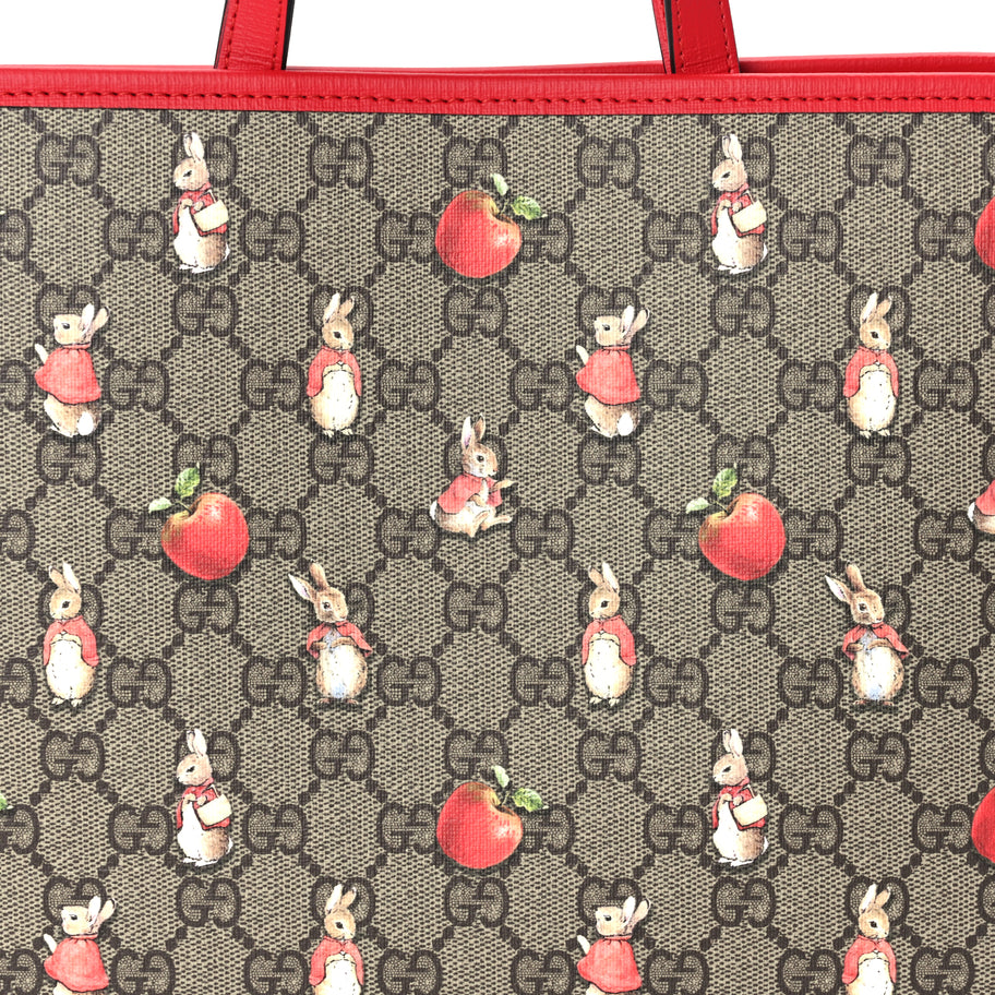 Gucci X Peter Rabbit GG Supreme Monogram Rabbit Apple Childrens Tote Beige Ebony Multicolor Bright Hibiscus Image 7