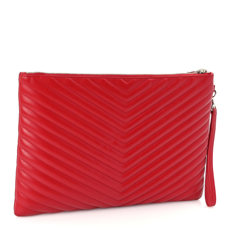  Saint Laurent Calfskin Matelasse Chevron Monogram Document Holder Rouge Eros