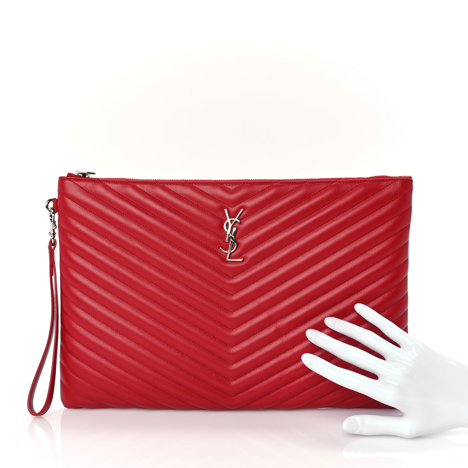 Saint Laurent Calfskin Matelasse Chevron Monogram Document Holder Rouge Eros Image 3