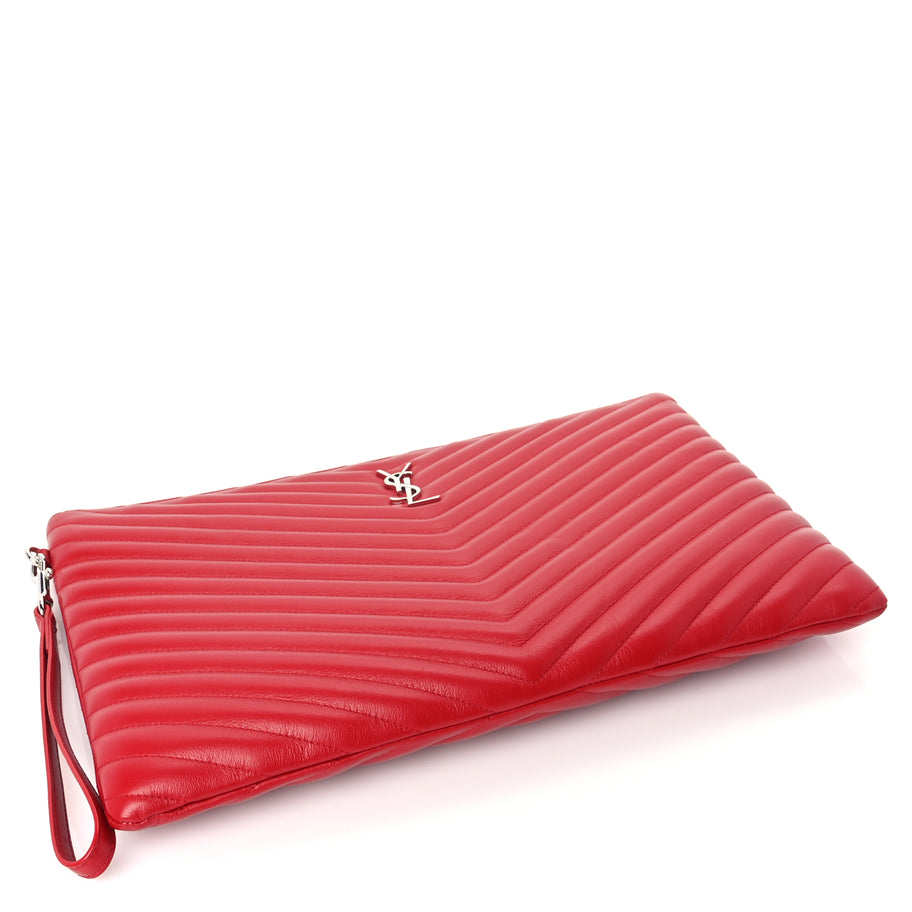Saint Laurent Calfskin Matelasse Chevron Monogram Document Holder Rouge Eros Image 4