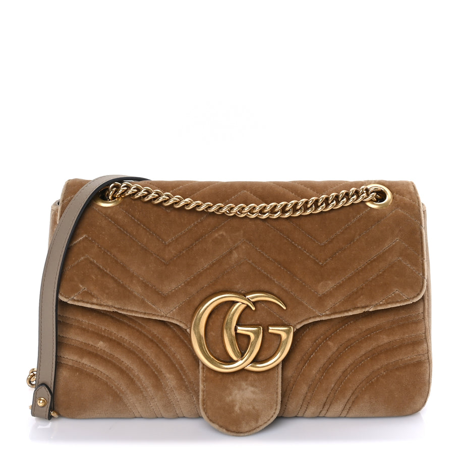 Gucci Velvet Matelasse Medium GG Marmont Shoulder Bag  Taupe Image 1