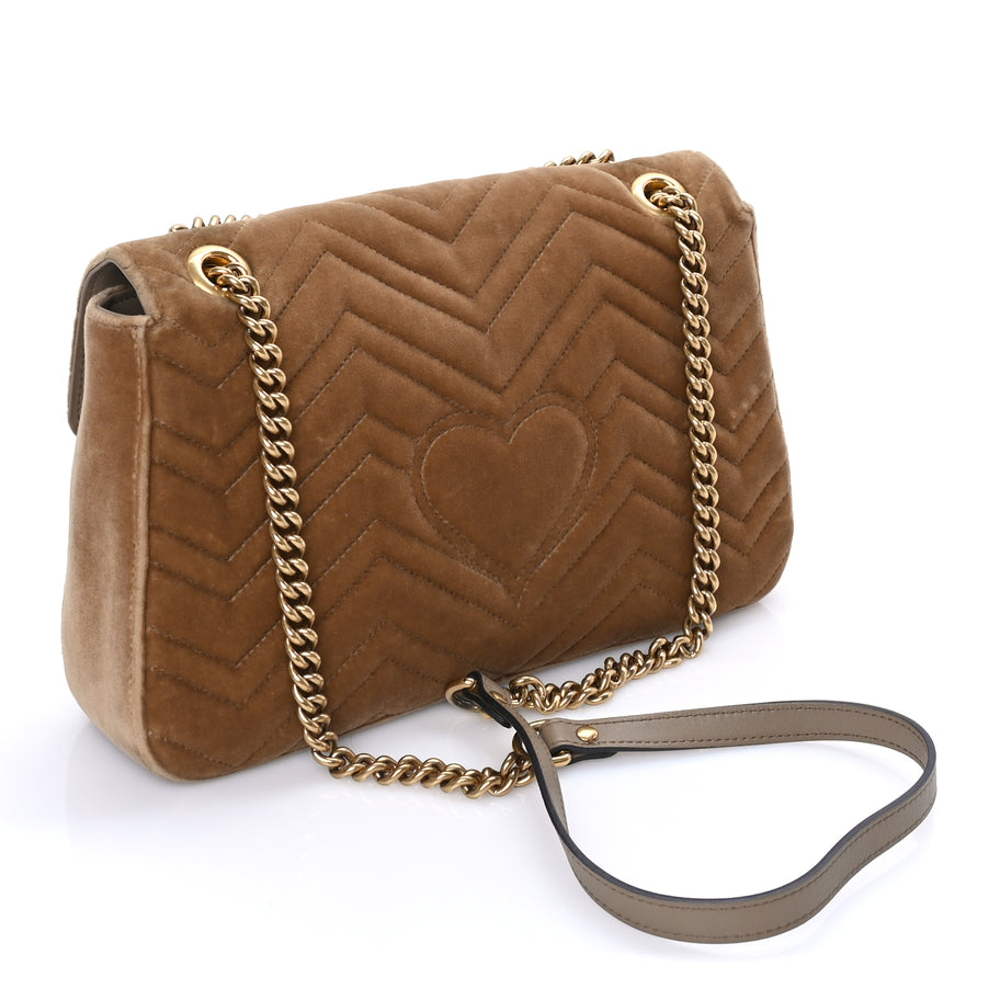 Gucci Velvet Matelasse Medium GG Marmont Shoulder Bag  Taupe Image 2