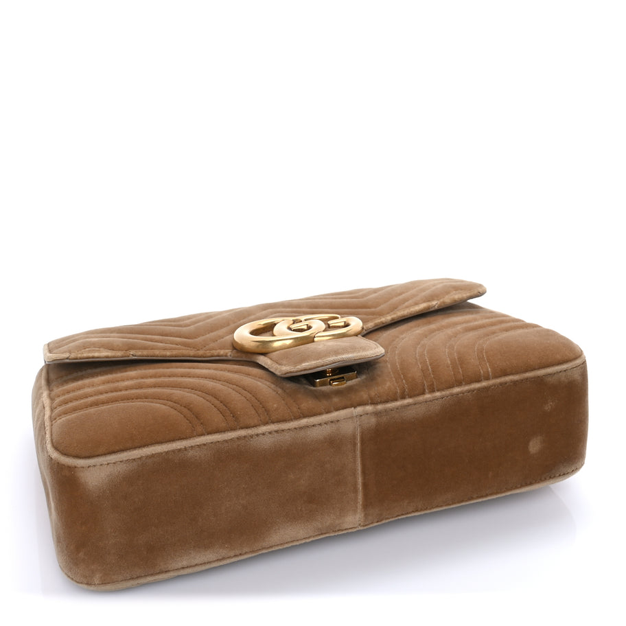 Gucci Velvet Matelasse Medium GG Marmont Shoulder Bag  Taupe Image 3