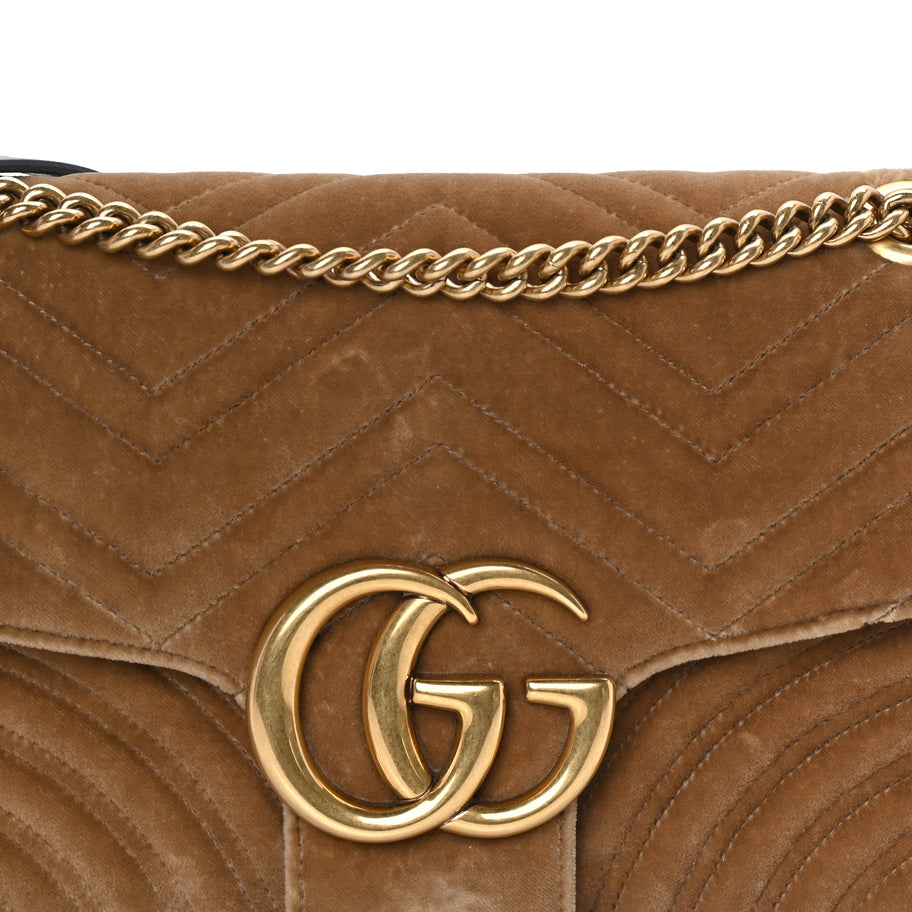 Gucci Velvet Matelasse Medium GG Marmont Shoulder Bag  Taupe Image 6
