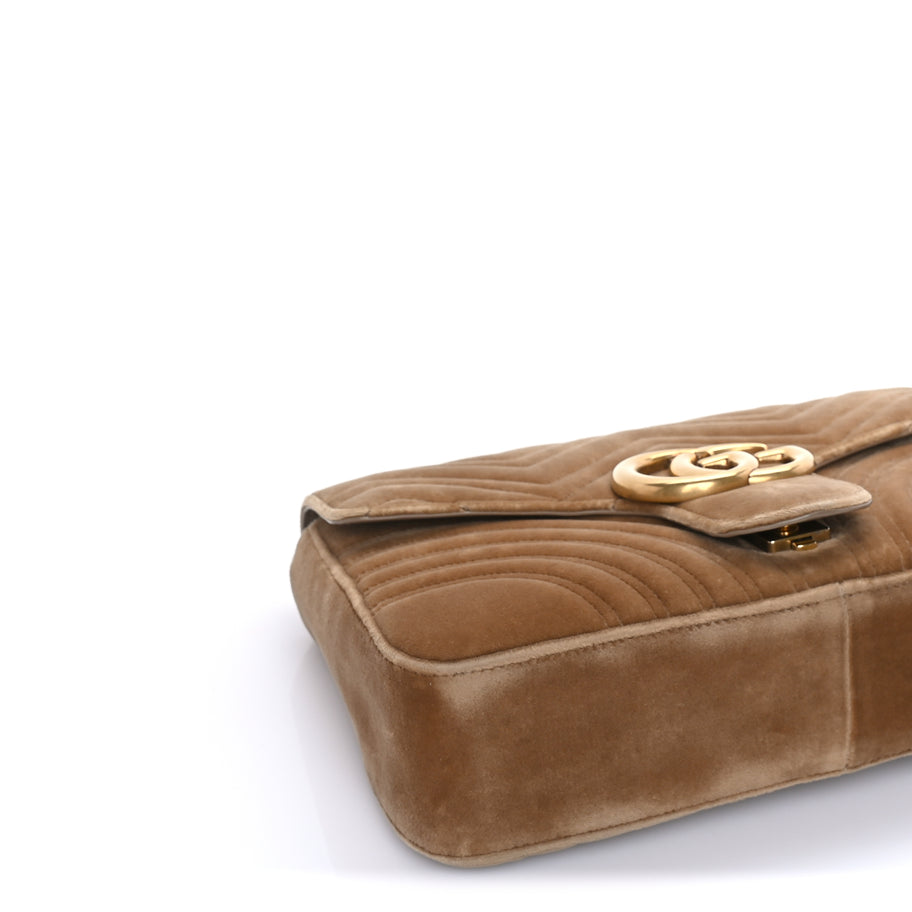 Gucci Velvet Matelasse Medium GG Marmont Shoulder Bag  Taupe Image 7