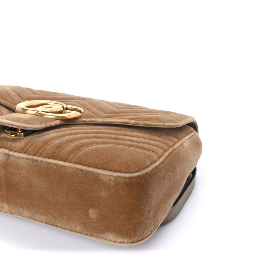 Gucci Velvet Matelasse Medium GG Marmont Shoulder Bag  Taupe Image 8