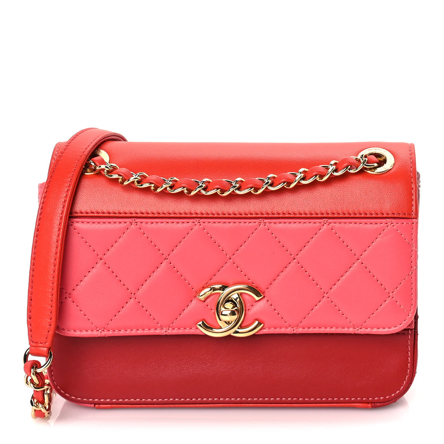 Chanel Lambskin Calfskin Quilted Shoulder Flap Bag  Red Image 1
