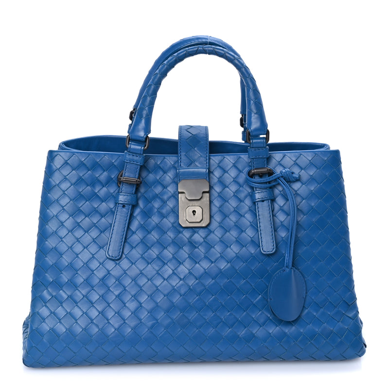  Bottega Veneta Light Calf Intrecciato Small Roma Tote  Blue