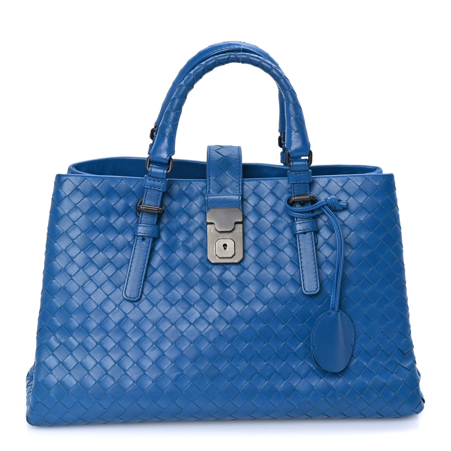 Bottega Veneta Light Calf Intrecciato Small Roma Tote  Blue Image 1