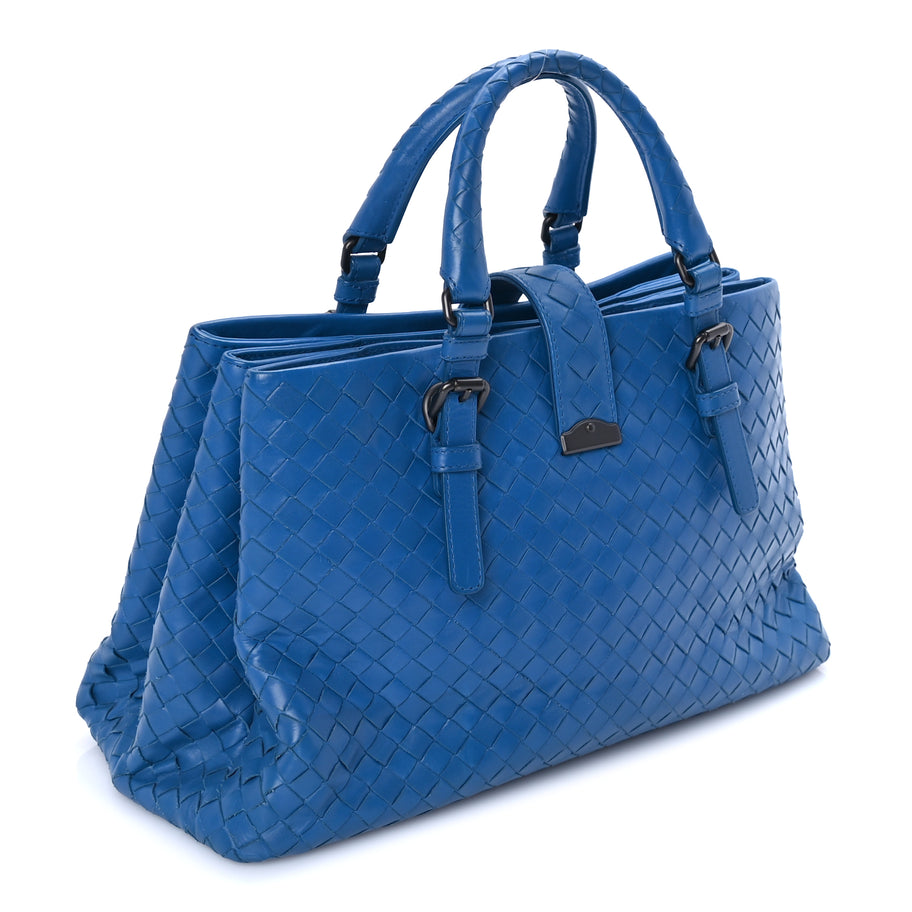 Bottega Veneta Light Calf Intrecciato Small Roma Tote  Blue Image 2
