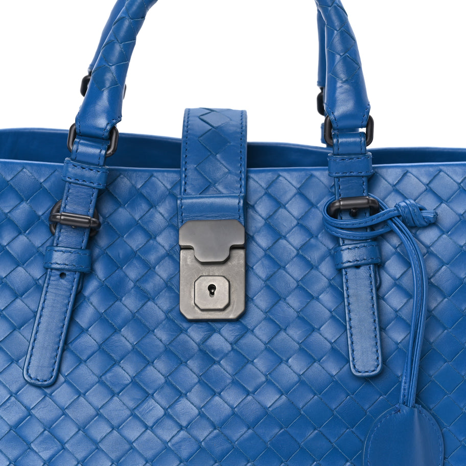 Bottega Veneta Light Calf Intrecciato Small Roma Tote  Blue Image 6