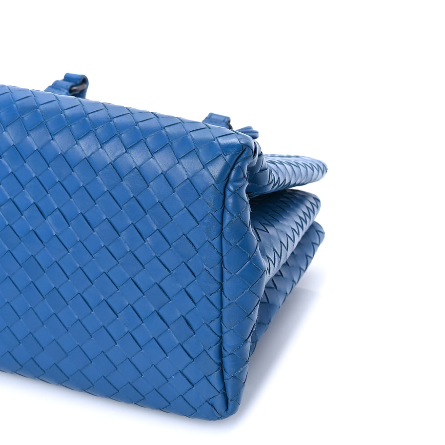 Bottega Veneta Light Calf Intrecciato Small Roma Tote  Blue Image 8