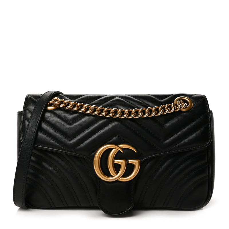  Gucci Calfskin Matelasse Small GG Marmont Shoulder Bag Black